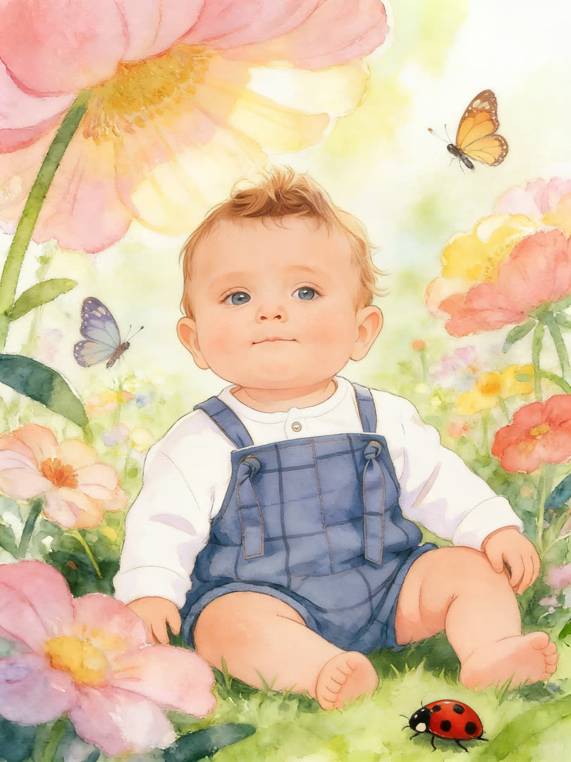 Watercolor Storybook Baby AI Baby Photo Template Preview