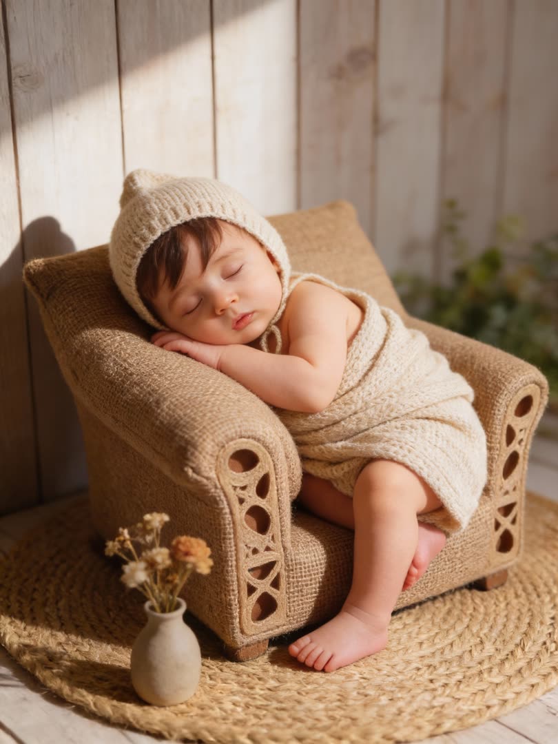 Rustic Chair Pose AI Baby Photo Template Preview