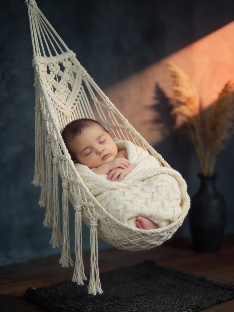 Macrame Cloud Hammock AI Baby Photo Template Preview