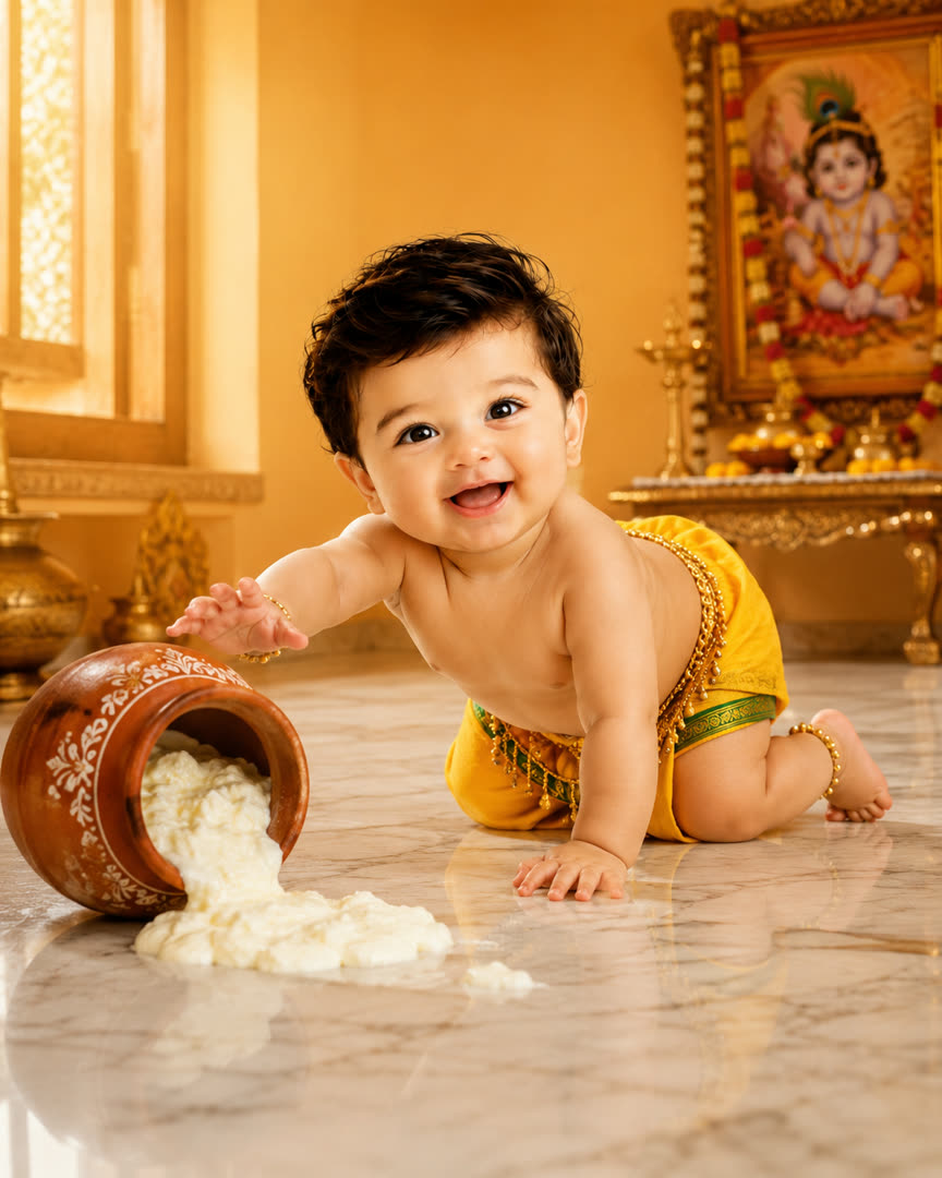 Baby Krishna, Crawling AI Baby Photo Template Preview