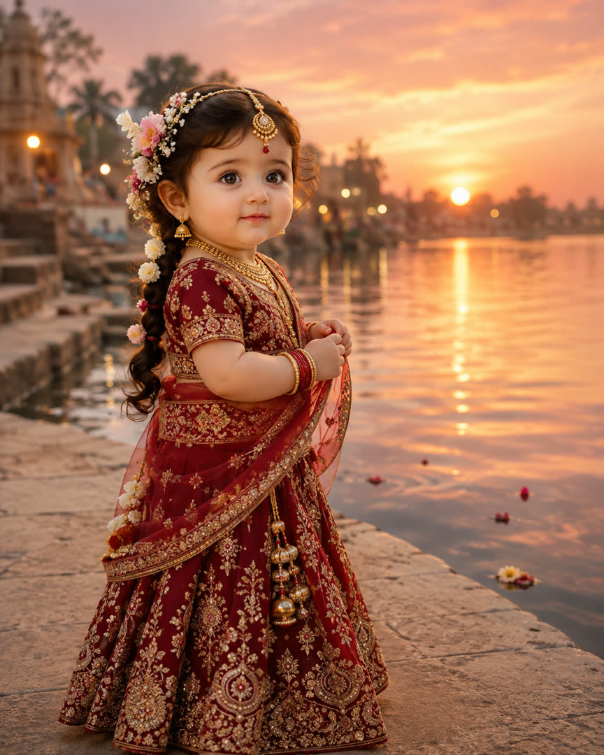 Radha Rani, Traditional Look by River AI Baby Photo Template Preview