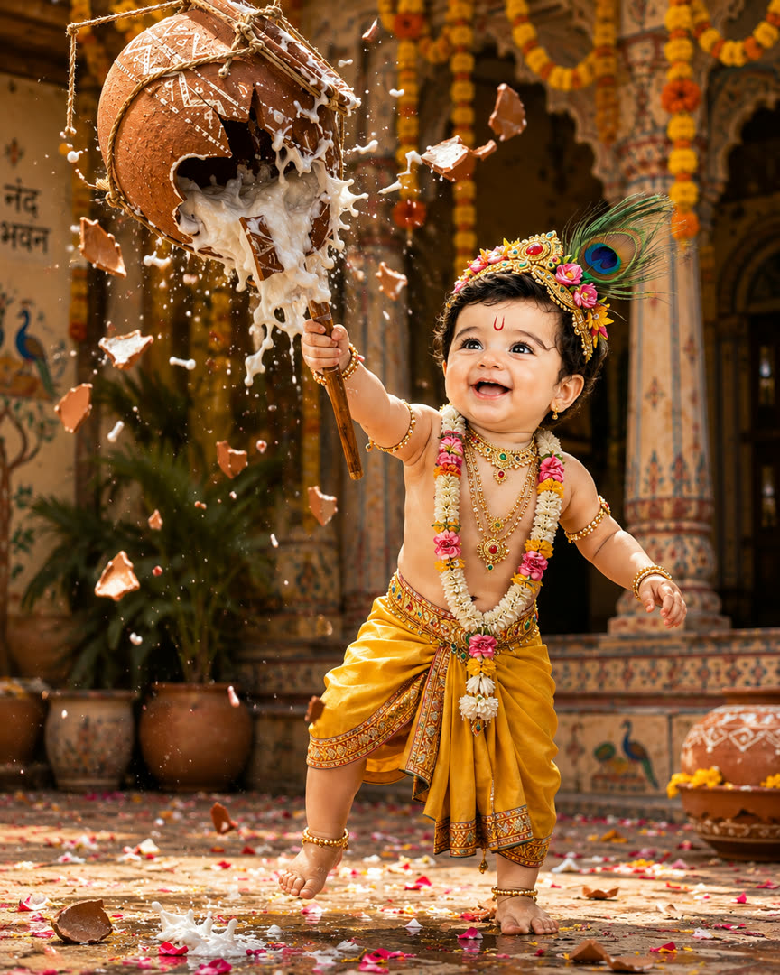 Krishna Dahi Handi AI Baby Photo Template Preview