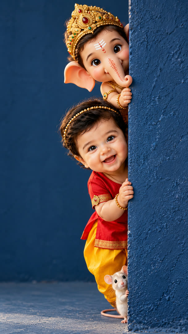 Peek-a-Boo with Baby Ganesha AI Baby Photo Template Preview
