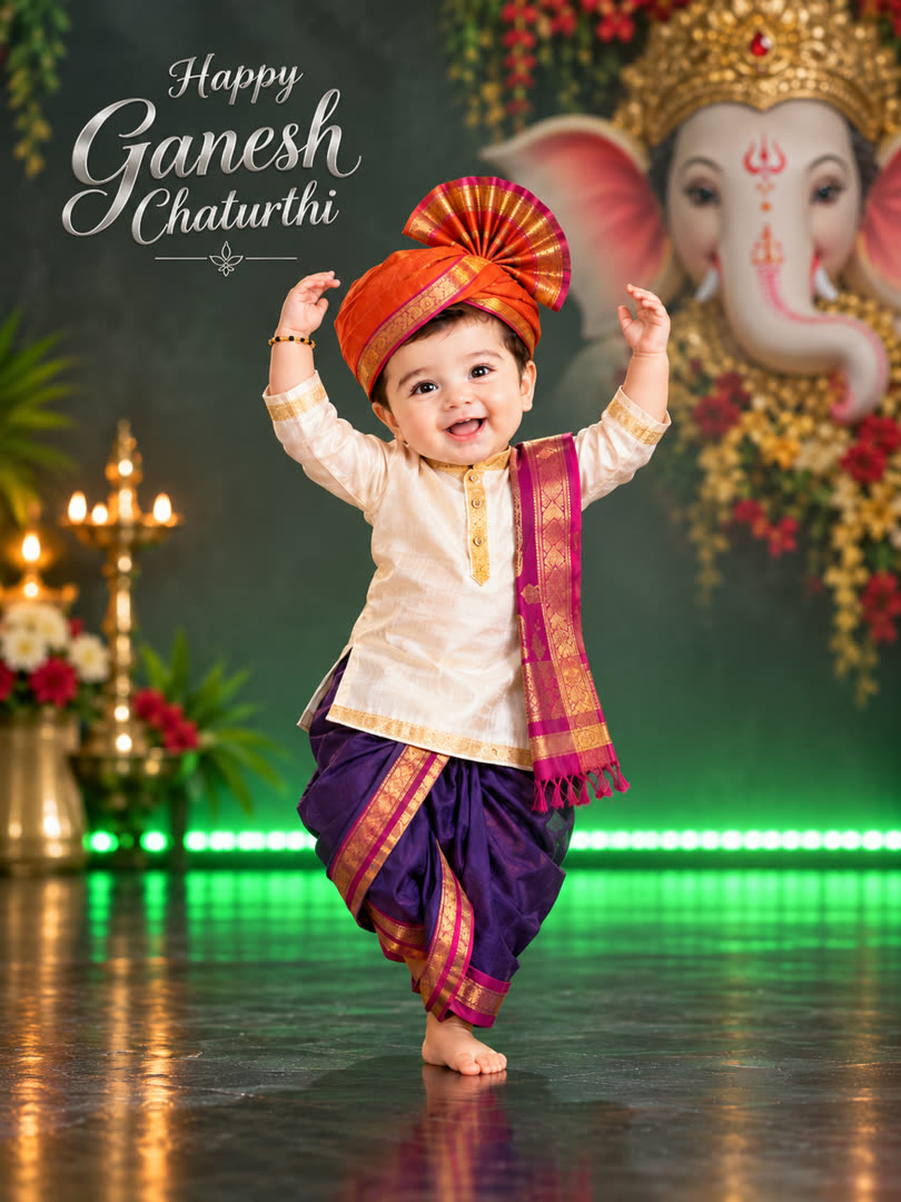 Ganesh Utsav Grace AI Baby Photo Template Preview