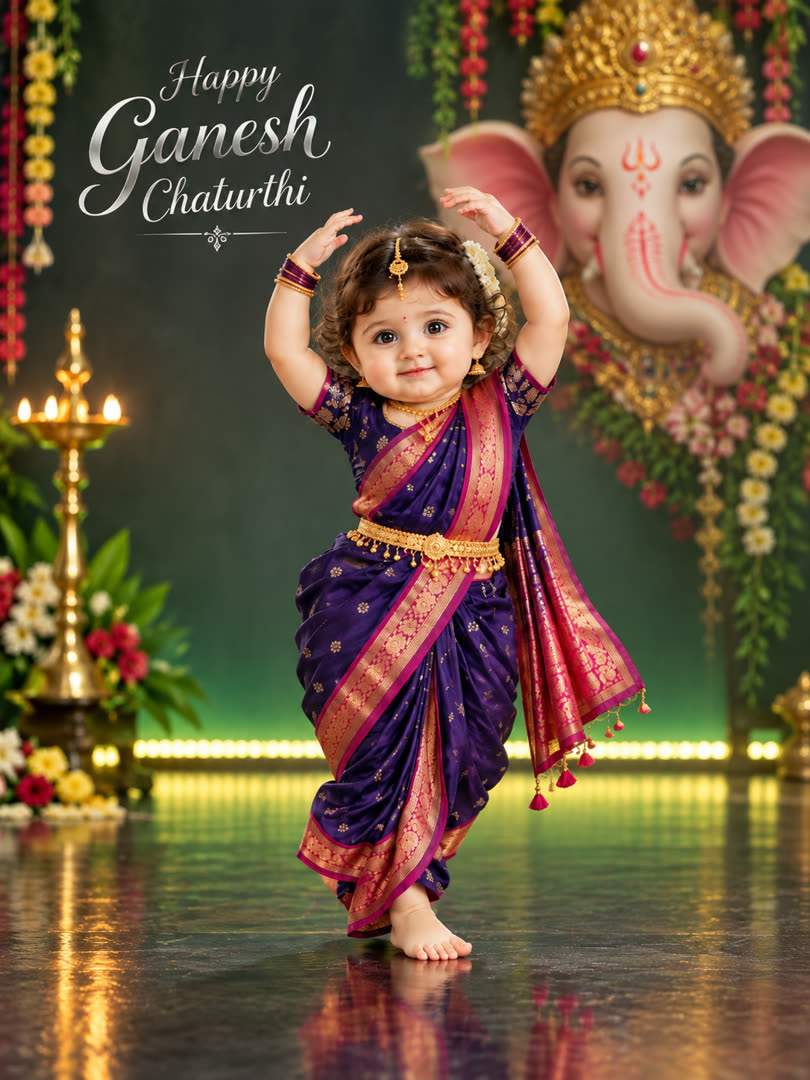 Ganpati Celebration Dance AI Baby Photo Template Preview
